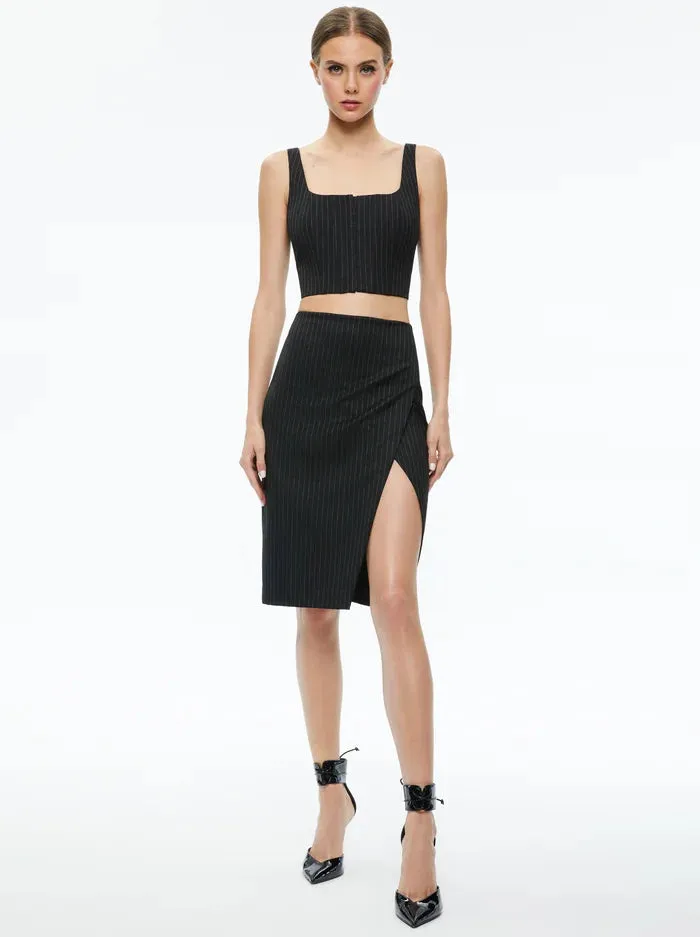 Alice + Olivia - Siobhan Midi Skirt - Black Pinstripe