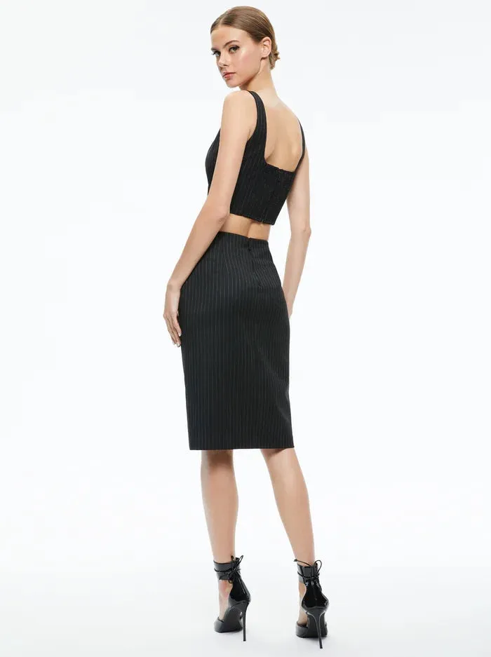 Alice + Olivia - Siobhan Midi Skirt - Black Pinstripe