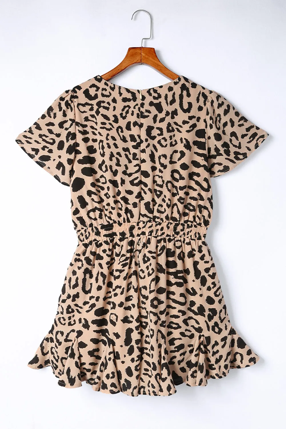 ANGELICA Leopard Flutter Sleeve Ruffle Hem Romper