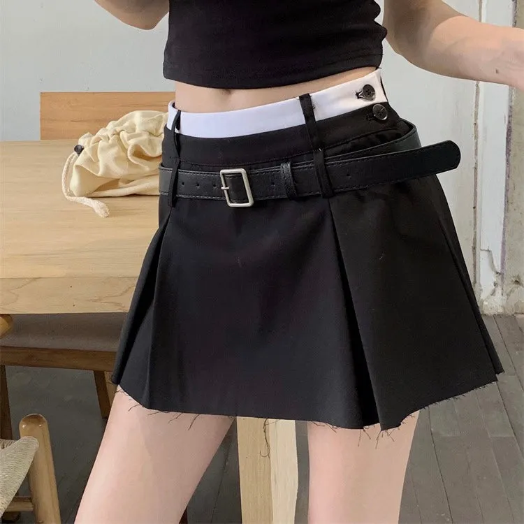 Back Pleat Belt Skirt