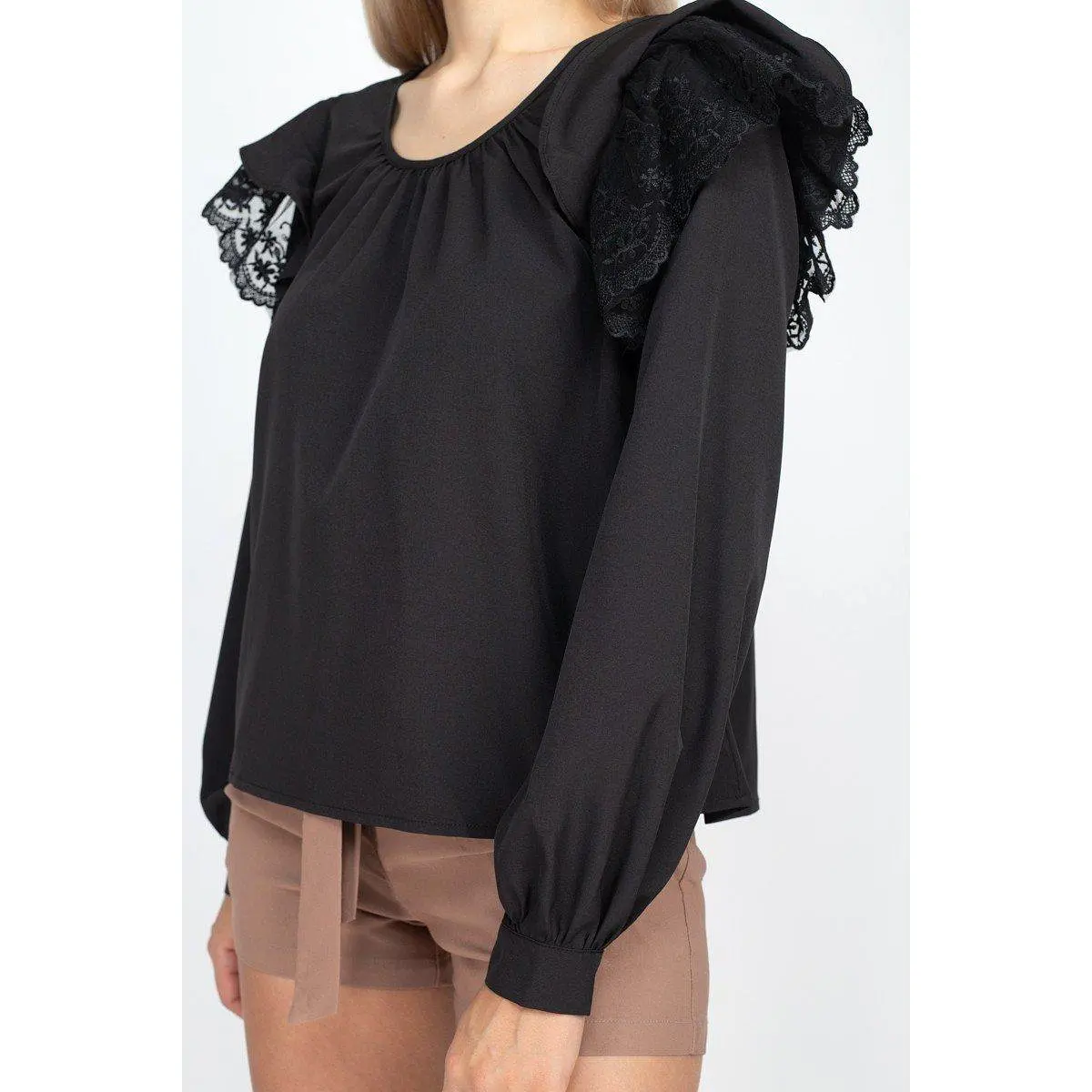 Balloon Sleeve Lace Ruffle Top