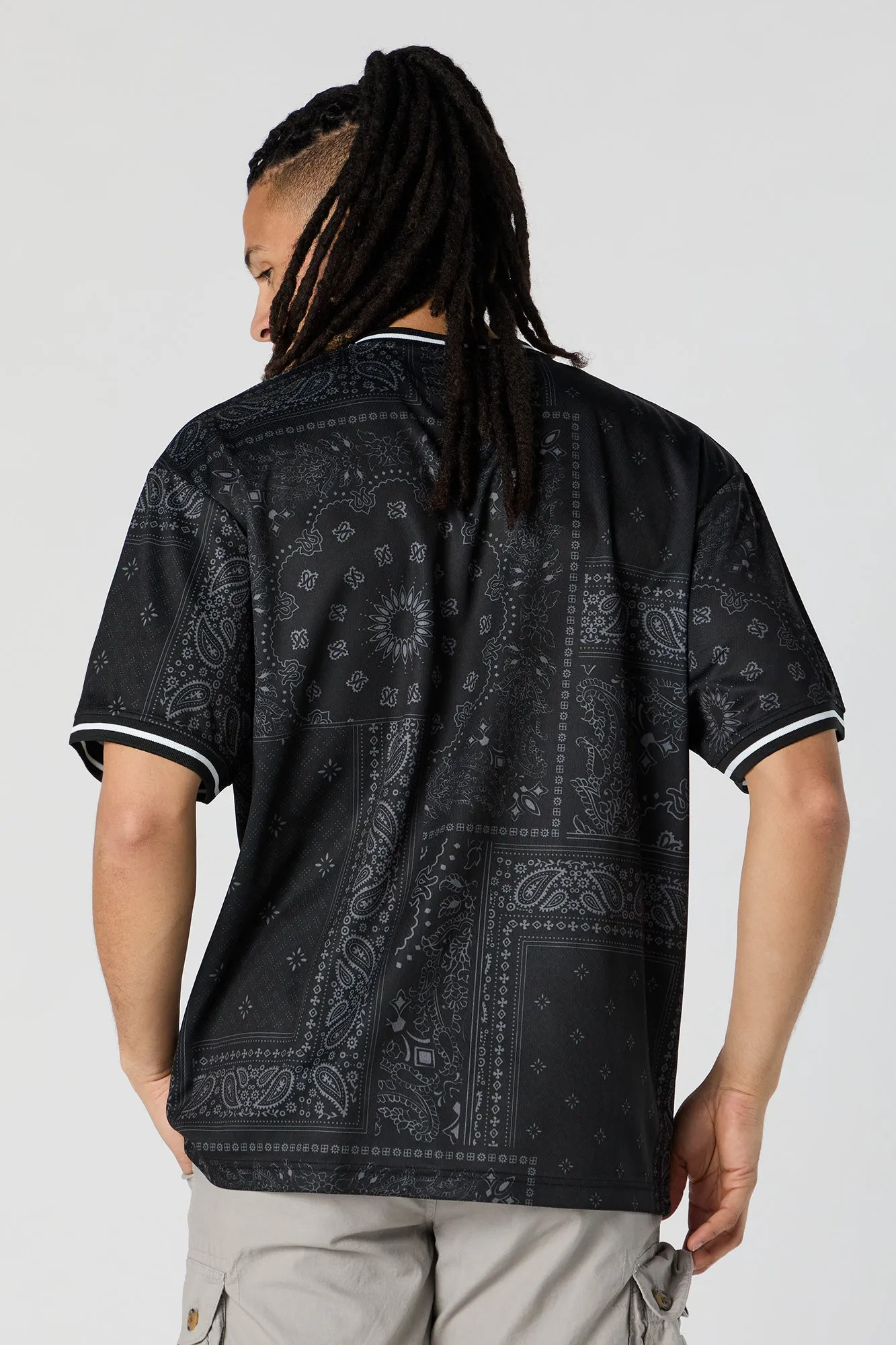 Bandana Print Finesse Graphic Mesh Baseball Jersey