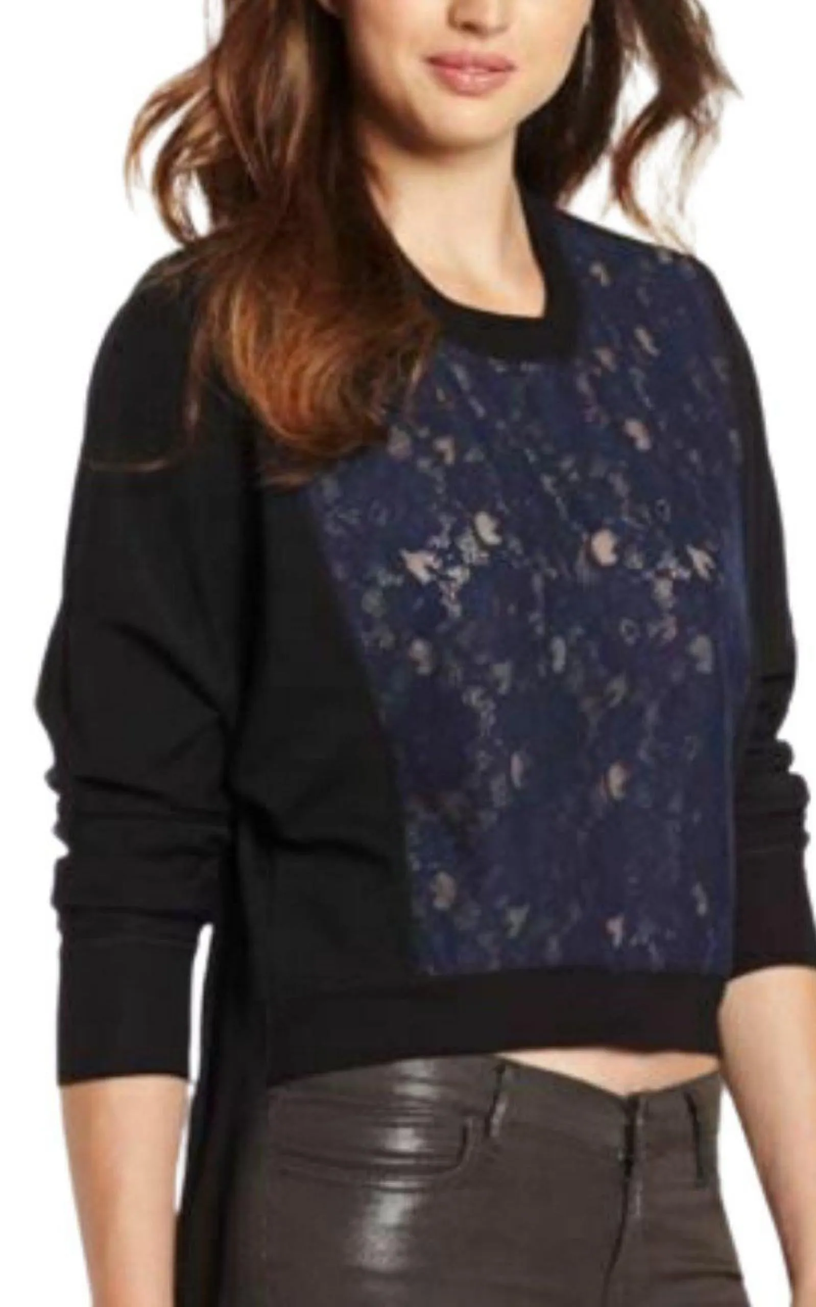 BCBG MAXAZRIA  |Lace Sheer Iza Long Sleeve Top