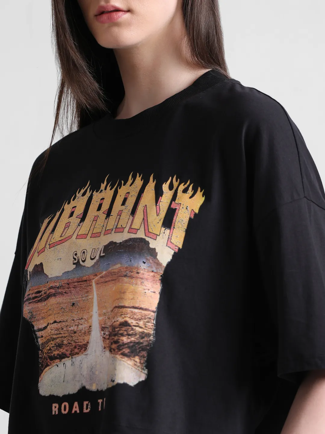 Black Graphic Print Boxy T-shirt