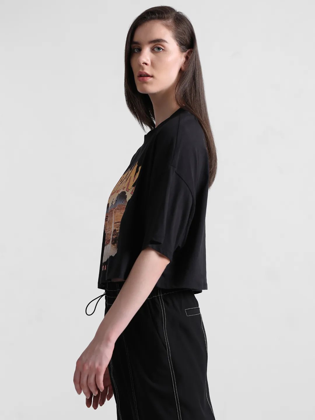 Black Graphic Print Boxy T-shirt