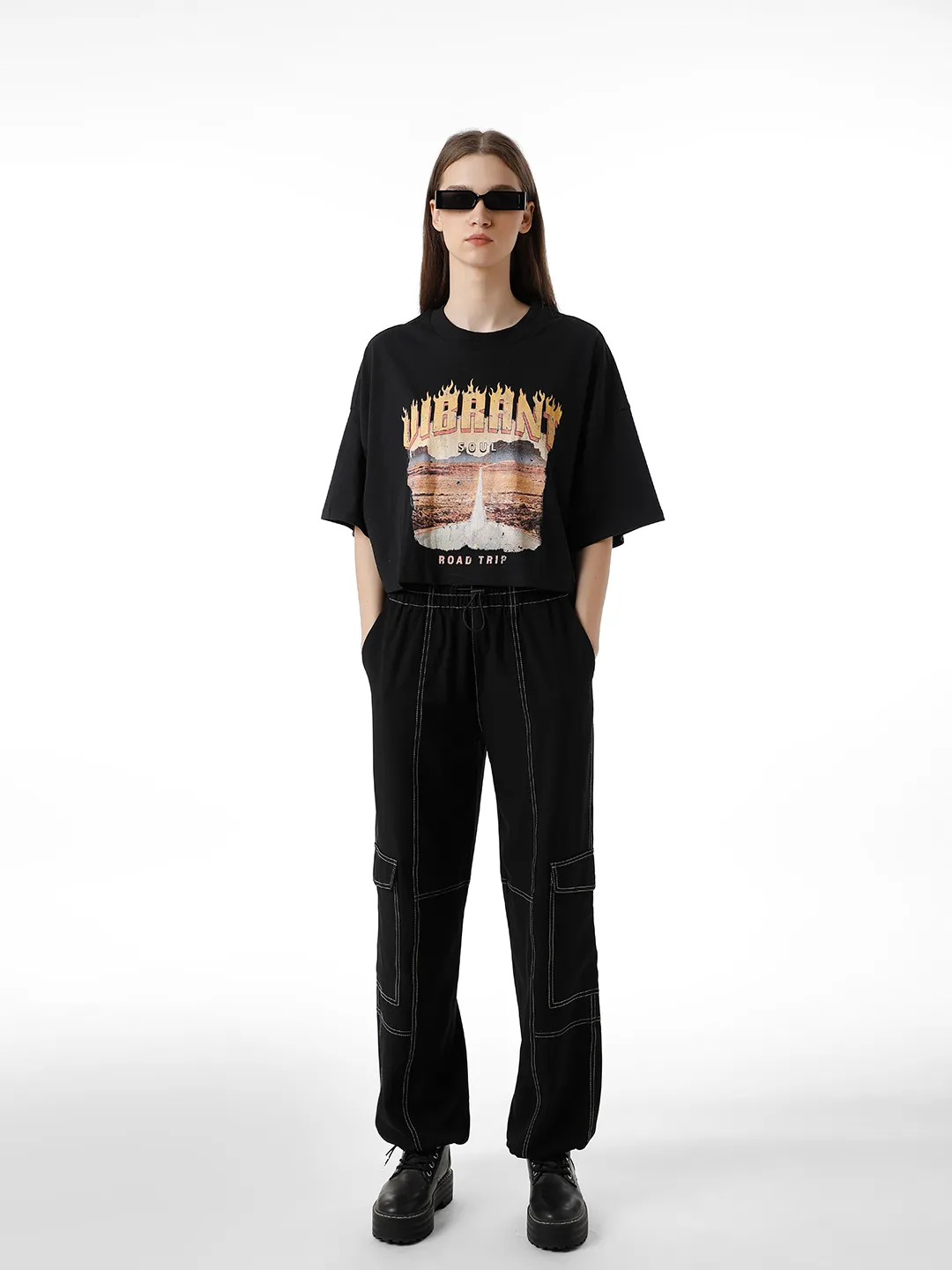 Black Graphic Print Boxy T-shirt