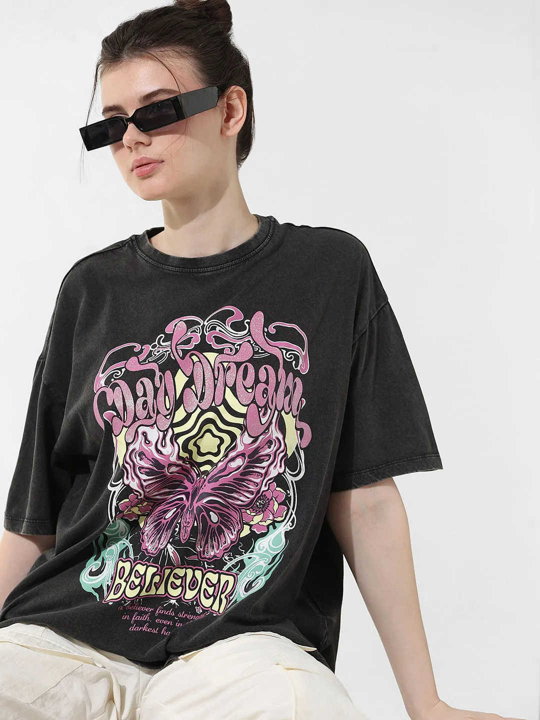 Black Graphic Print Oversized T-shirt