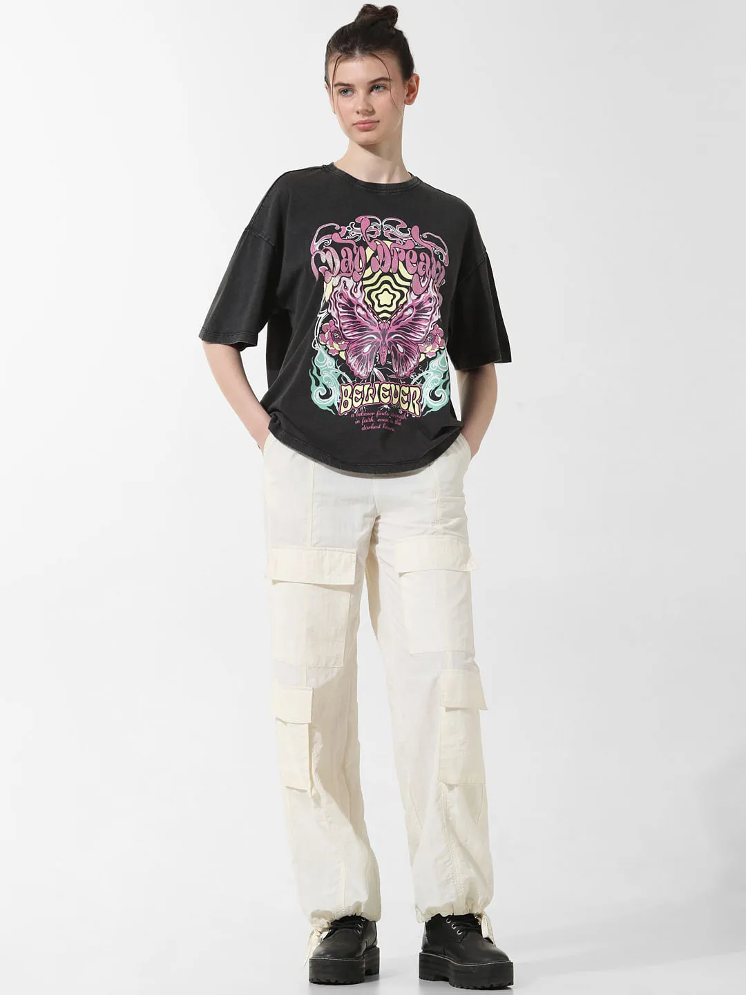 Black Graphic Print Oversized T-shirt