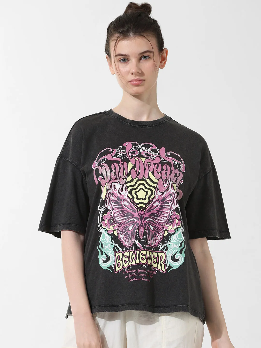 Black Graphic Print Oversized T-shirt