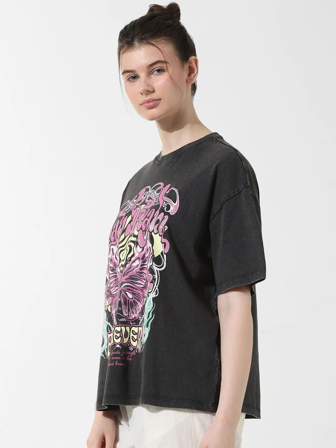 Black Graphic Print Oversized T-shirt