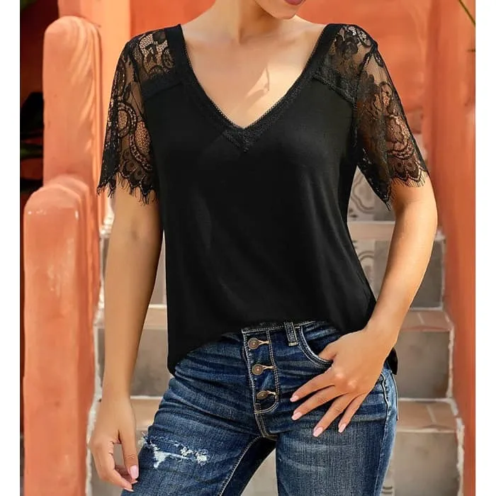 Black Lace Sleeve Tee