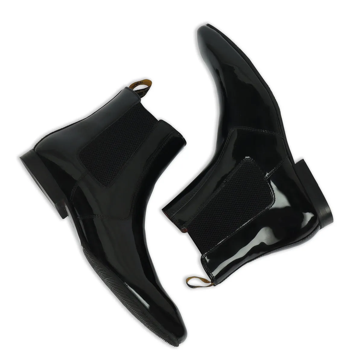 Black Patent Leather Boot with Elastic Pocket