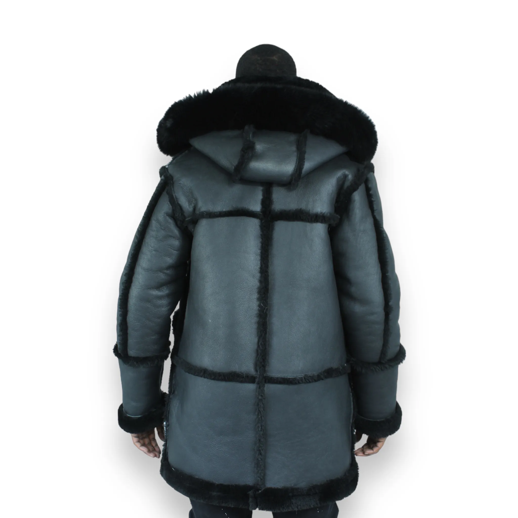 Black Reverse Panel Shearling with Hood - Daniel's Leather