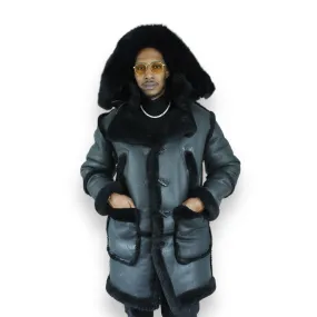 Black Reverse Panel Shearling with Hood - Daniel's Leather