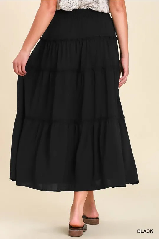 Black Tiered Maxi Skirt with Ruffle Hem