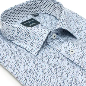 Blue Abstract Print No-Iron Cotton Short Sleeve Sport Shirt with Spread Collar (Size Medium) by Leo Chevalier