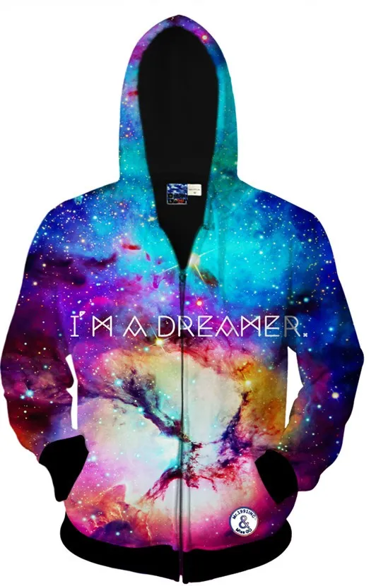 Blue Dreamer Galaxy Star Long Sleeves Mens Jacket Winter Hooded Hoodies