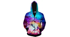 Blue Dreamer Galaxy Star Long Sleeves Mens Jacket Winter Hooded Hoodies