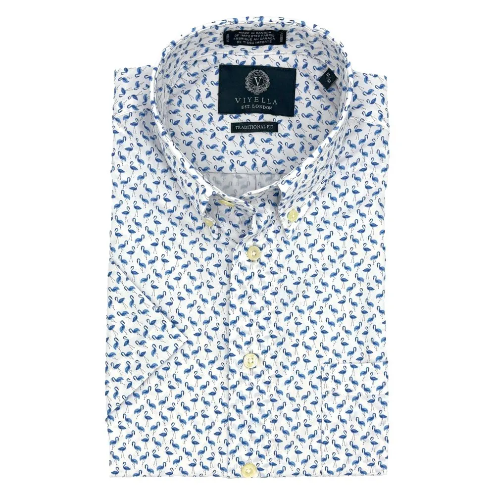 Blue Flamingo Short Sleeve Cotton Sport Shirt by Viyella