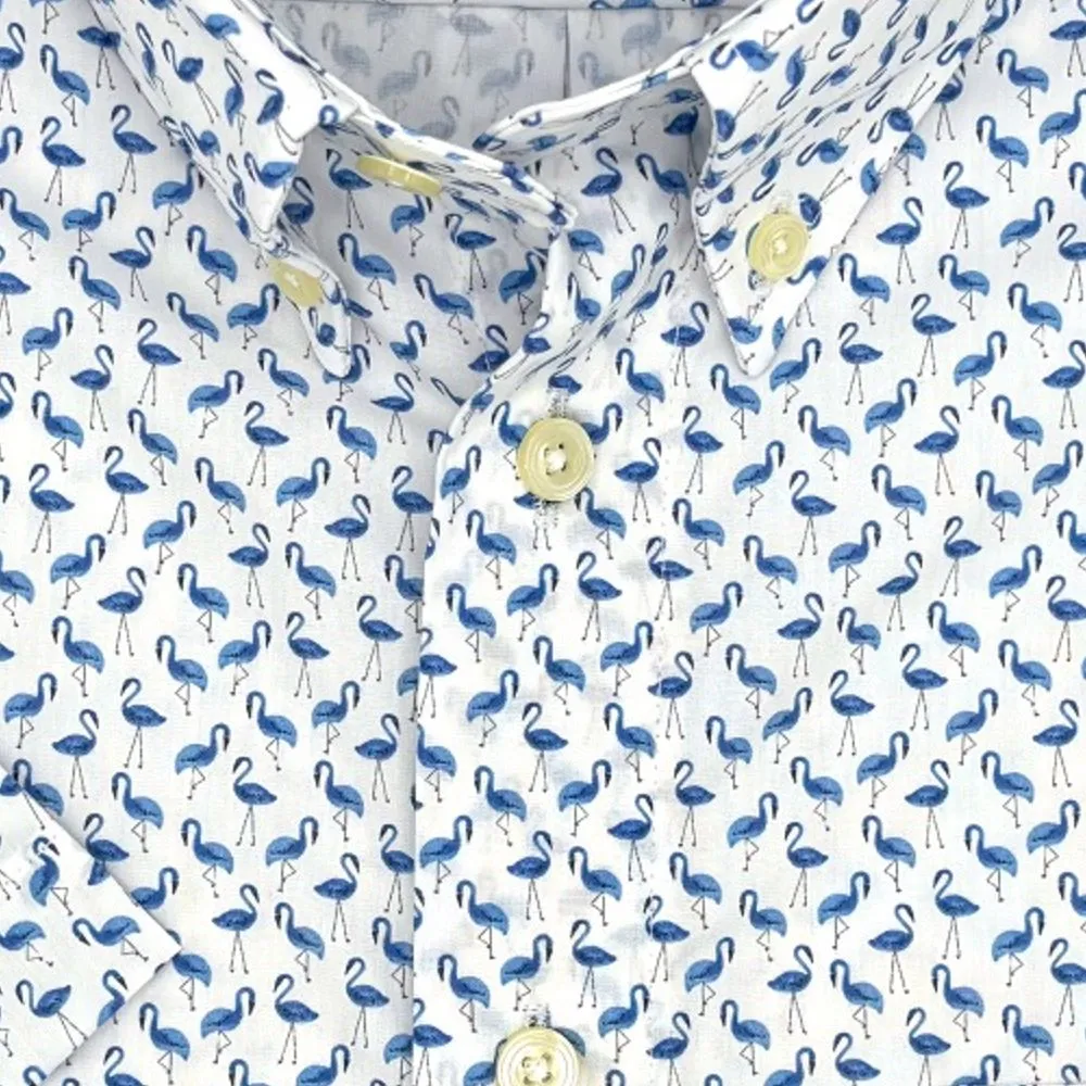 Blue Flamingo Short Sleeve Cotton Sport Shirt by Viyella