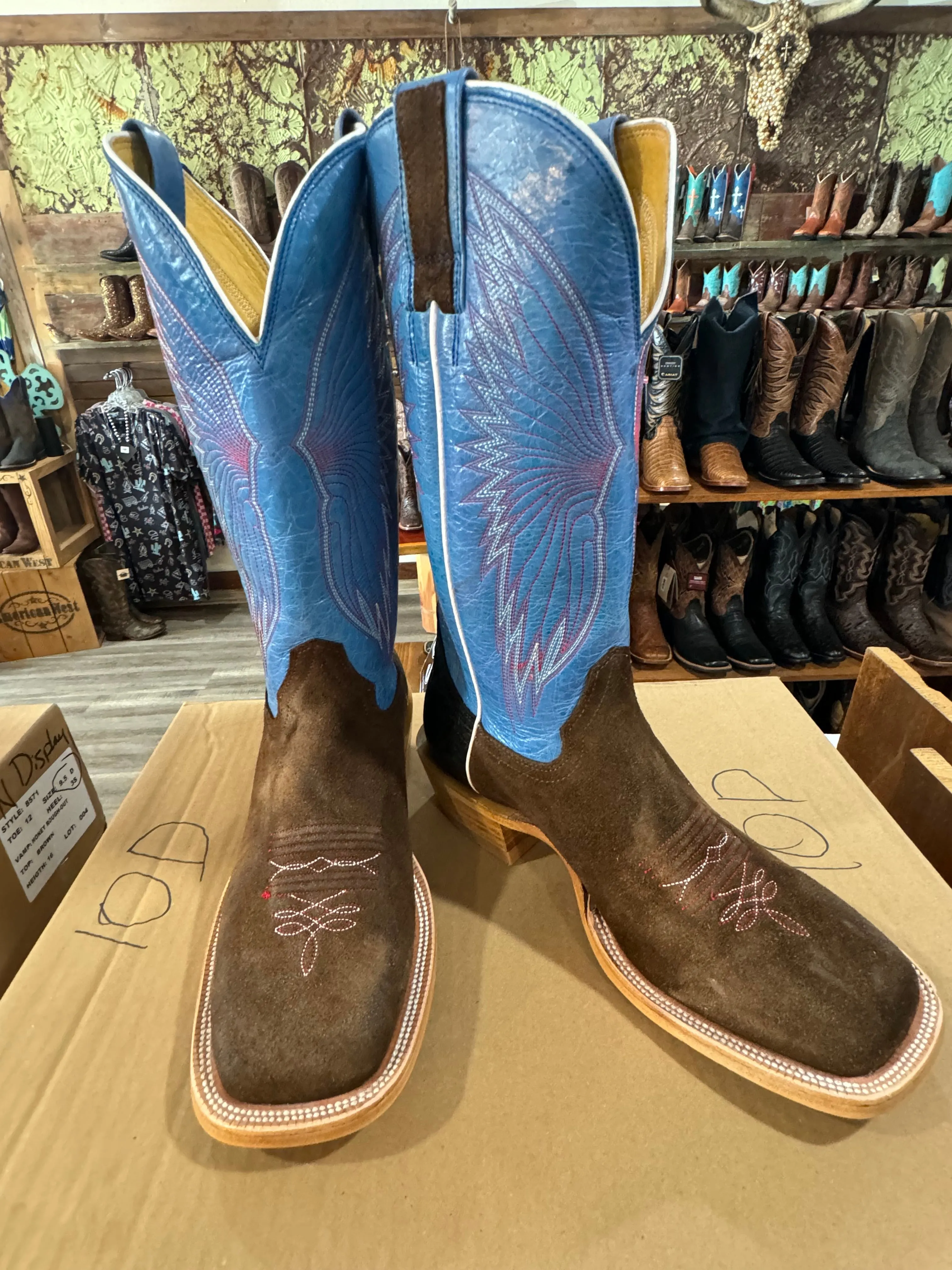 Brock Chocolate Rough Out Blue Jean Tops- Mule Barn Boots