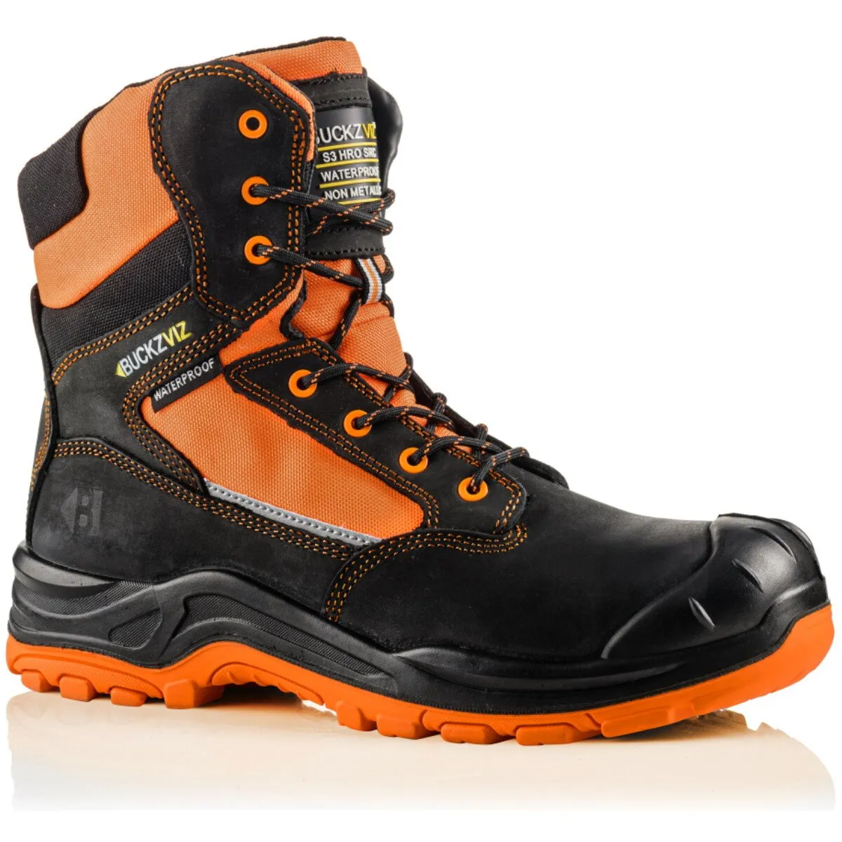 Buckbootz BVIZ1 Buckz Viz Black or Brown Leather/Hi-Viz Cordura S3 Non Metallic Lace/Zipper Safety Boot