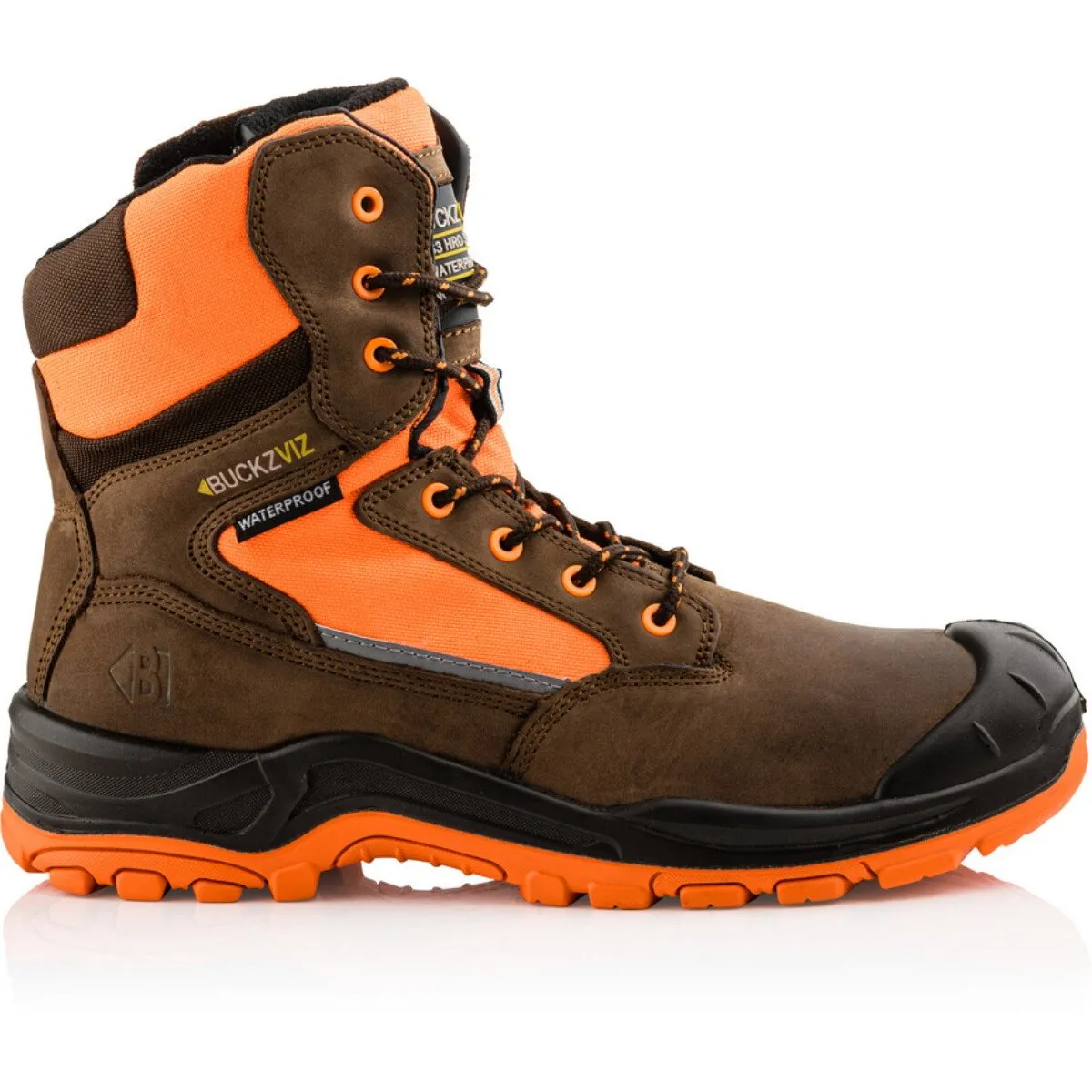 Buckbootz BVIZ1 Buckz Viz Black or Brown Leather/Hi-Viz Cordura S3 Non Metallic Lace/Zipper Safety Boot