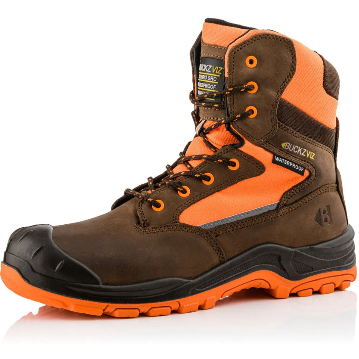 Buckbootz BVIZ1 Buckz Viz Black or Brown Leather/Hi-Viz Cordura S3 Non Metallic Lace/Zipper Safety Boot