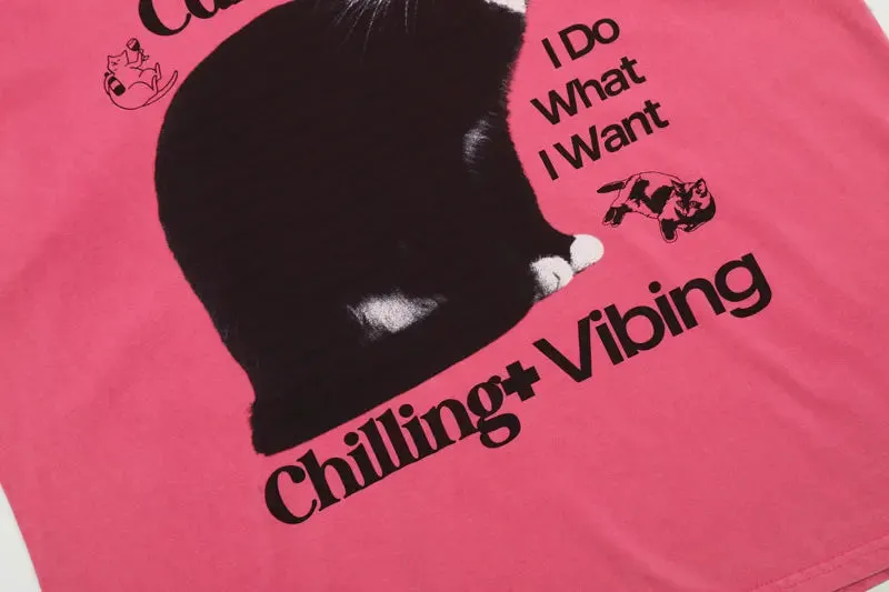 'Chilling + Vibing' Graphic Print Cotton T-Shirt