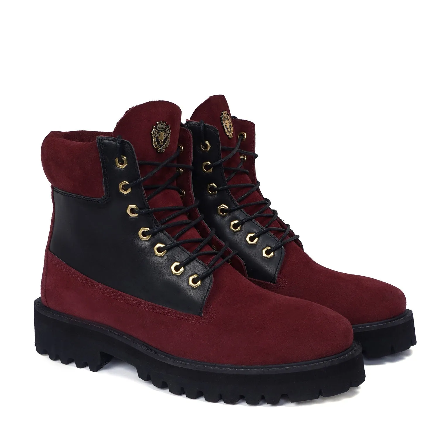 Chunky Boot with Color Combination of Wine & Black Leather