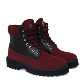 Chunky Boot with Color Combination of Wine & Black Leather