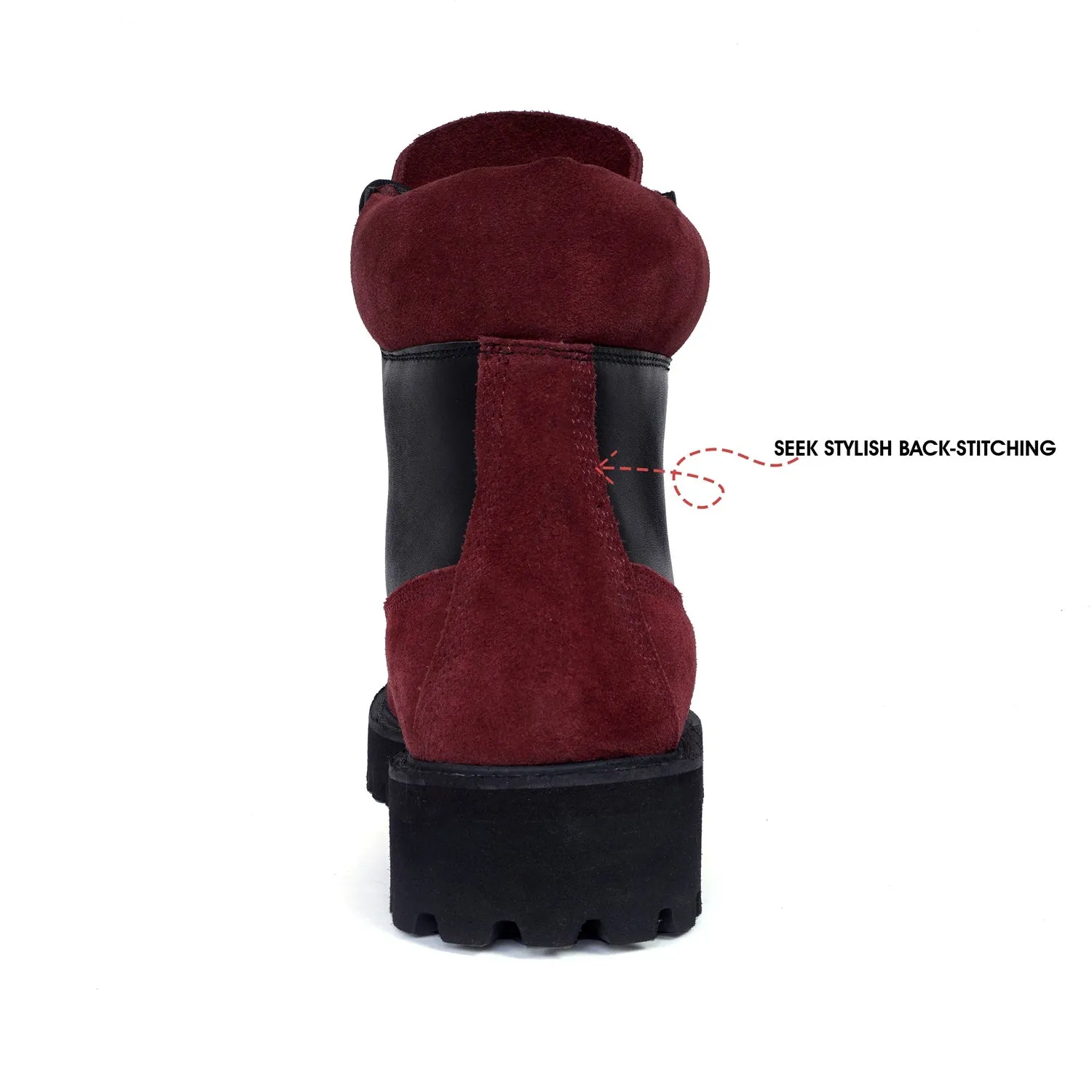 Chunky Boot with Color Combination of Wine & Black Leather