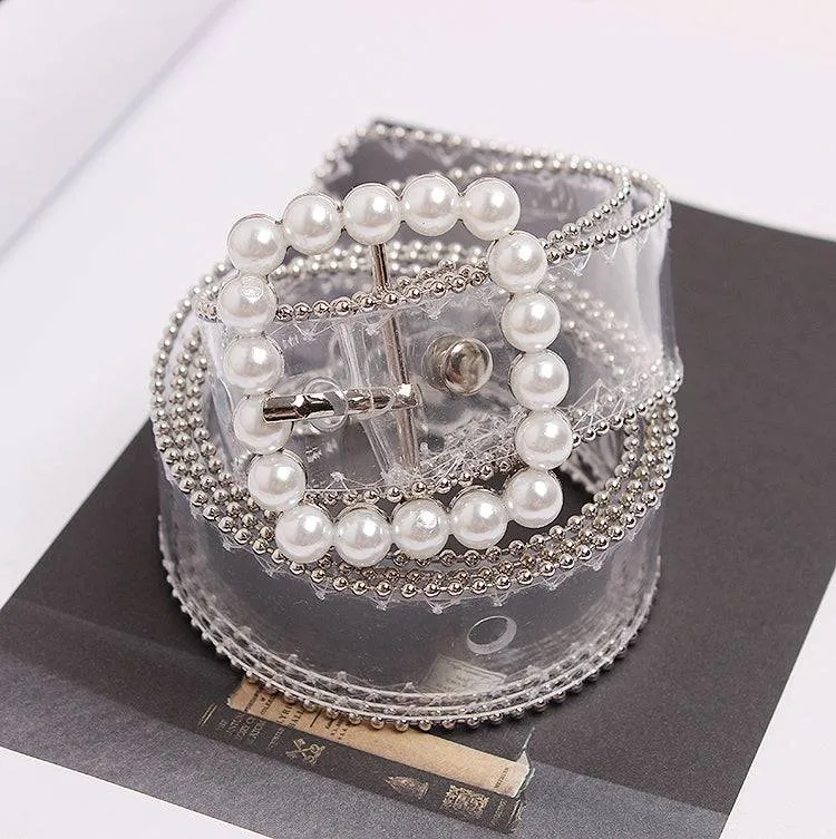 Clear Belt With Pearl Buckle