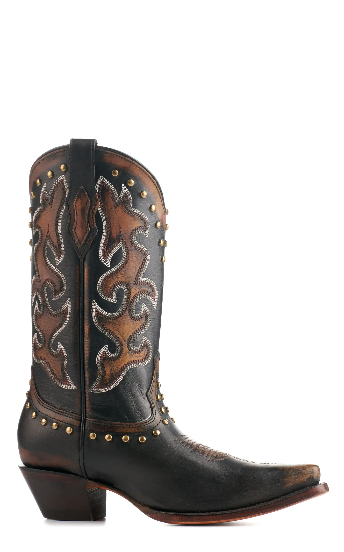 Corral Women's Black and Bronze with Studs Snip Toe Cowboy Boots