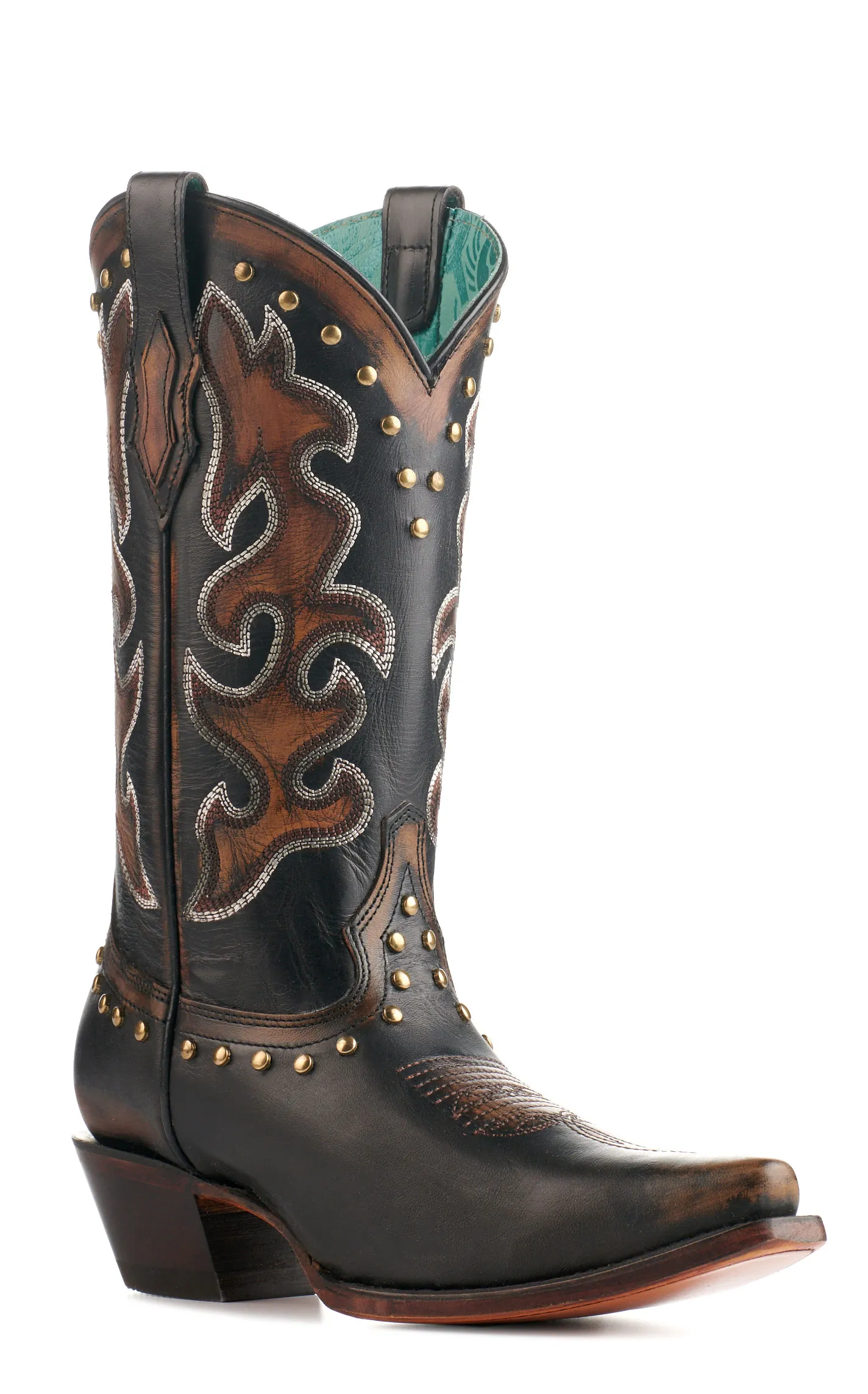 Corral Women's Black and Bronze with Studs Snip Toe Cowboy Boots