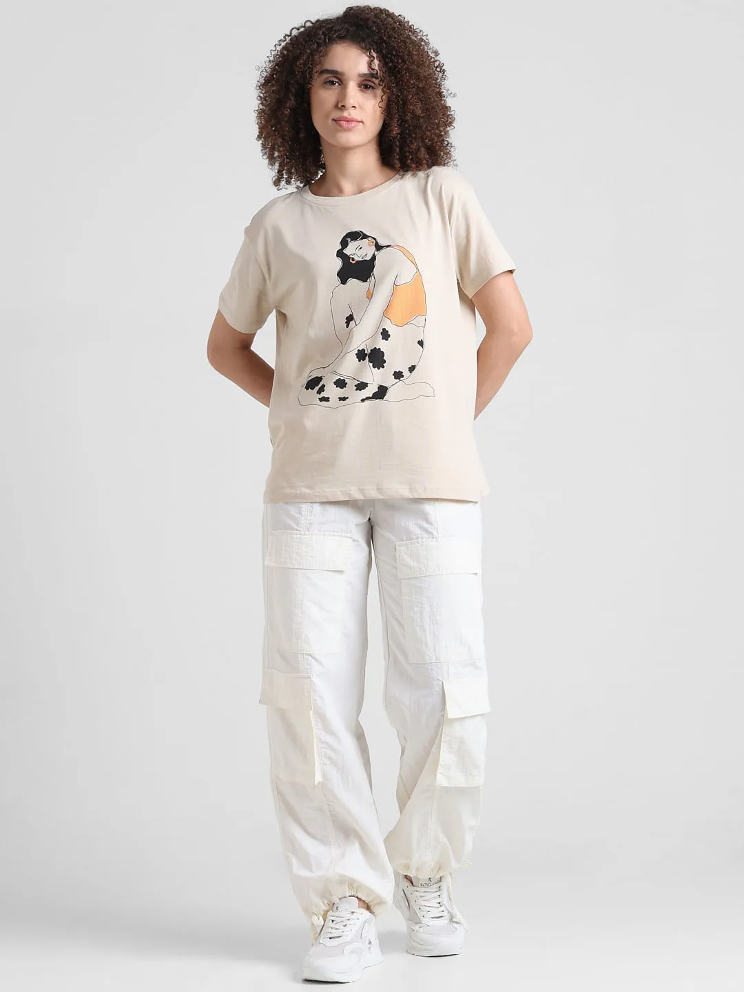 Cream Graphic Print T-shirt