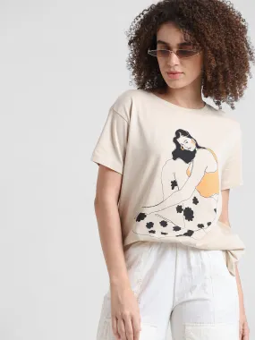 Cream Graphic Print T-shirt