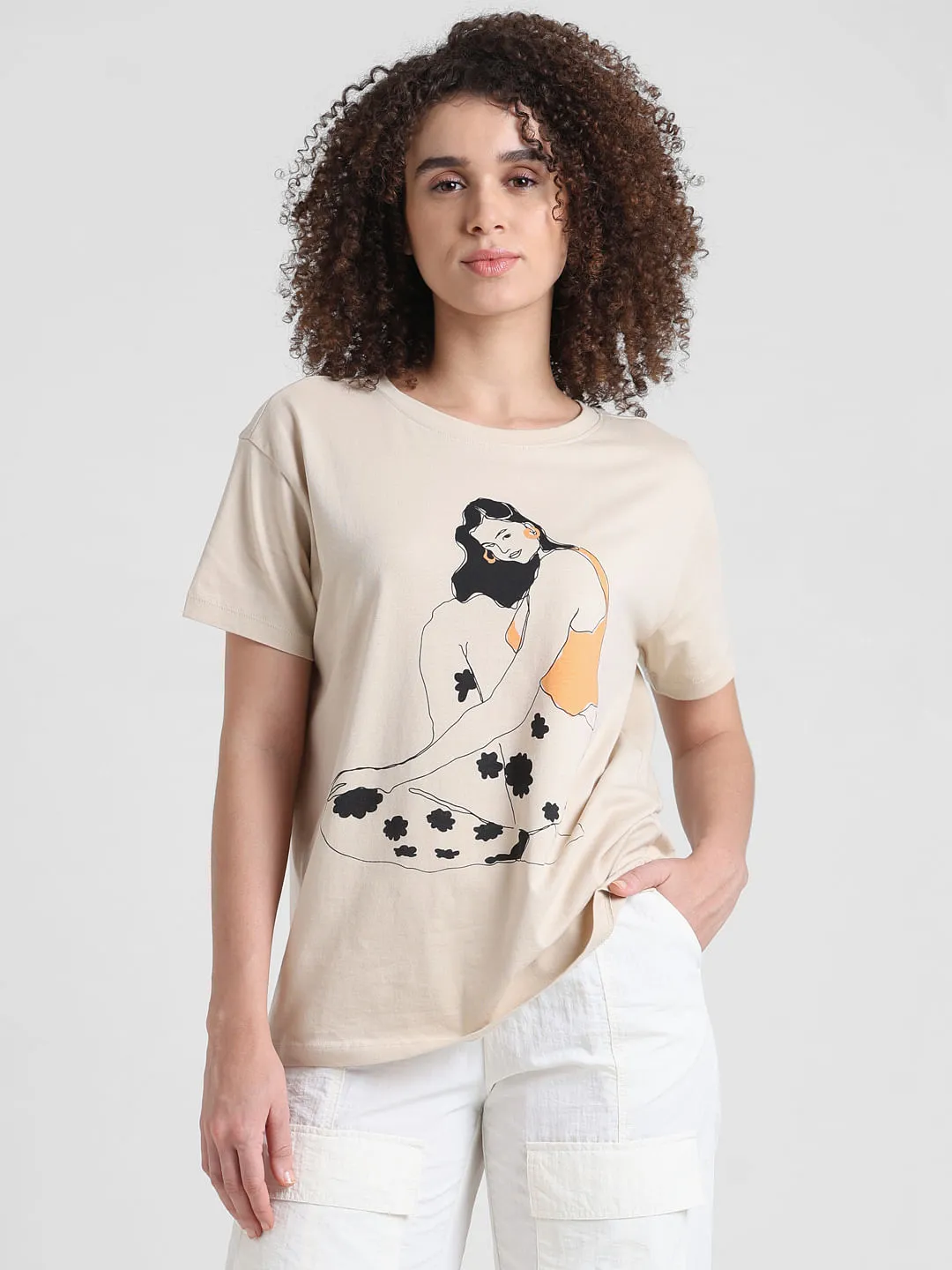 Cream Graphic Print T-shirt