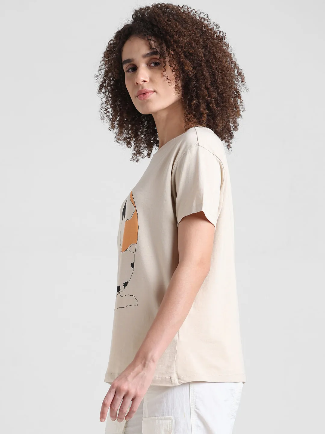 Cream Graphic Print T-shirt