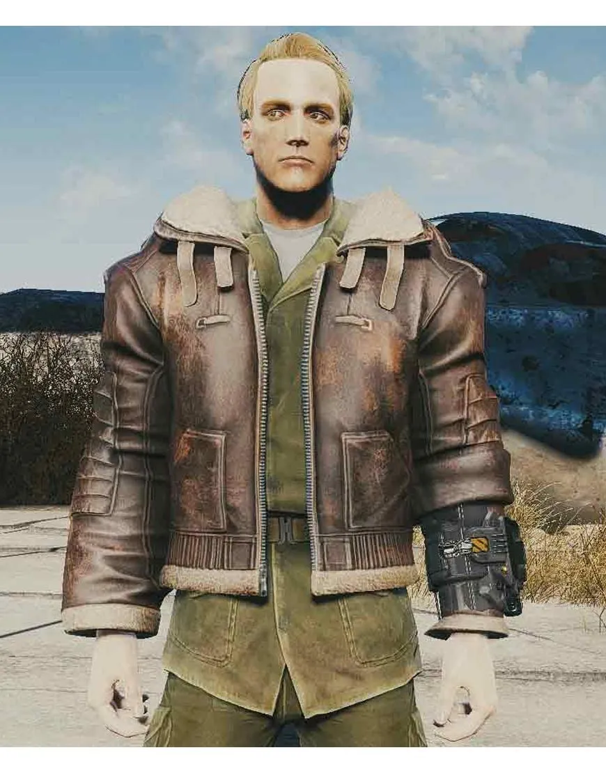 Distressed Brown Leather Fallout 4 Bomber Jacket - UJackets