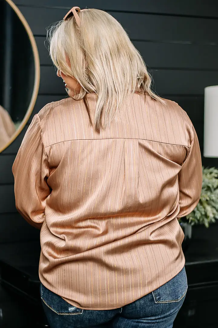 Don't Skip A Beat Pin Stripe Top | Beige