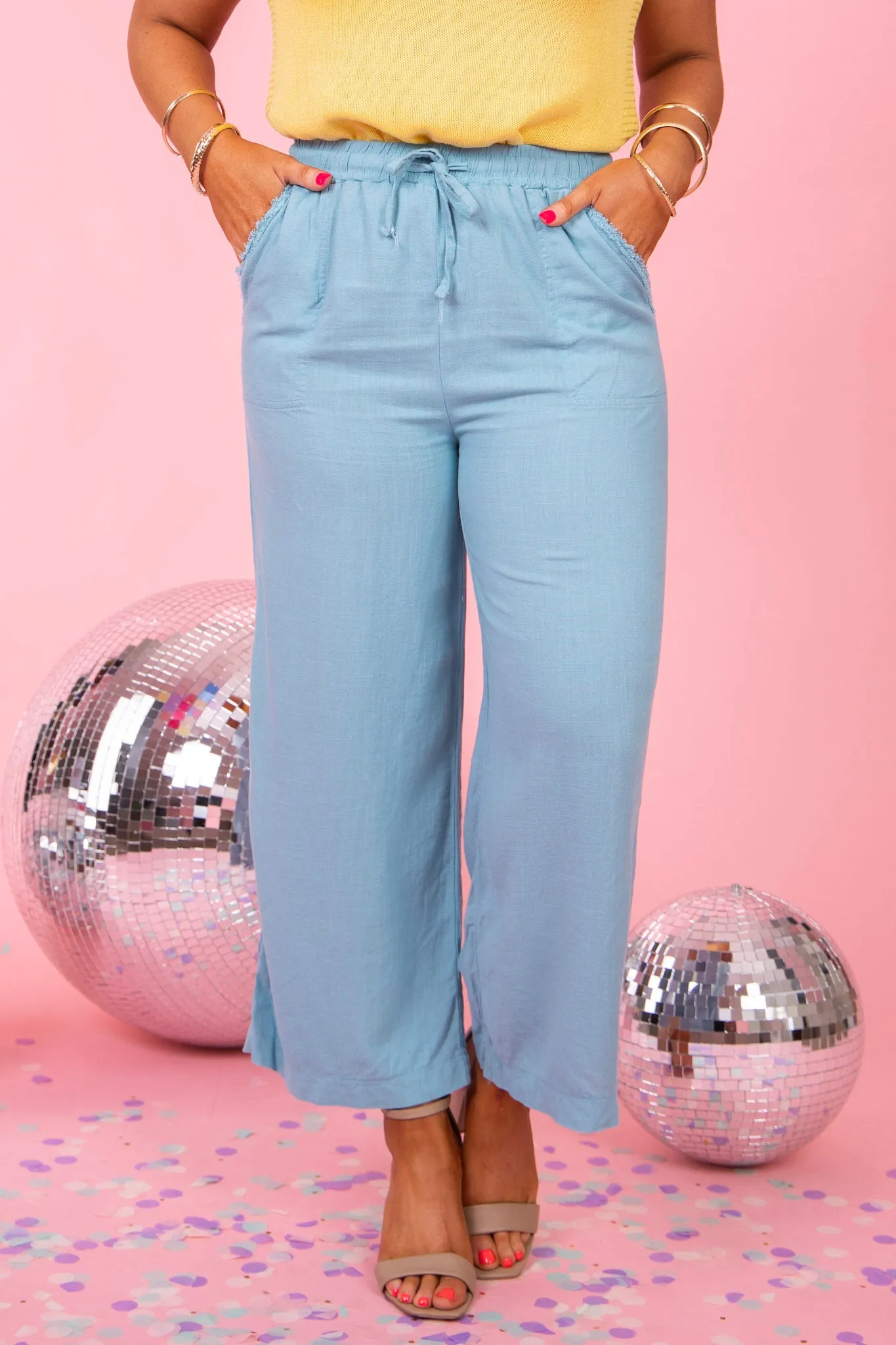 Don't Think Twice Linen Pant - Dusty Teal - DOORBUSTER