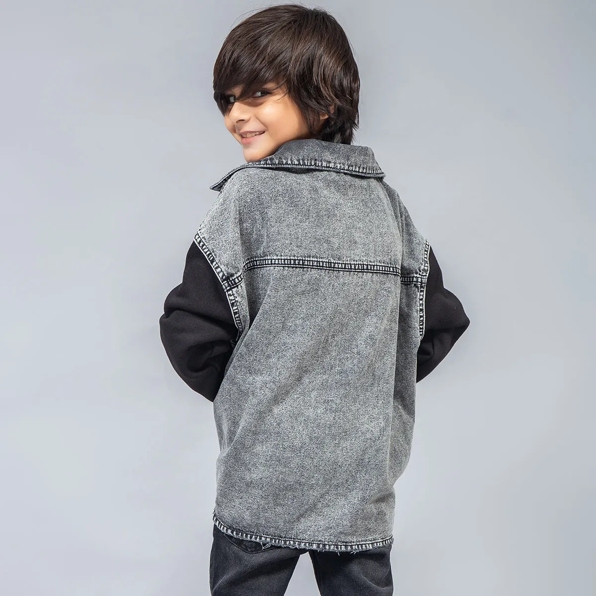 Double Pocket Oversized Shirt With Hood (Random Grey Wash)