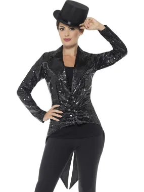 Elegant Black Sequin Tailcoat Jacket for Ladies