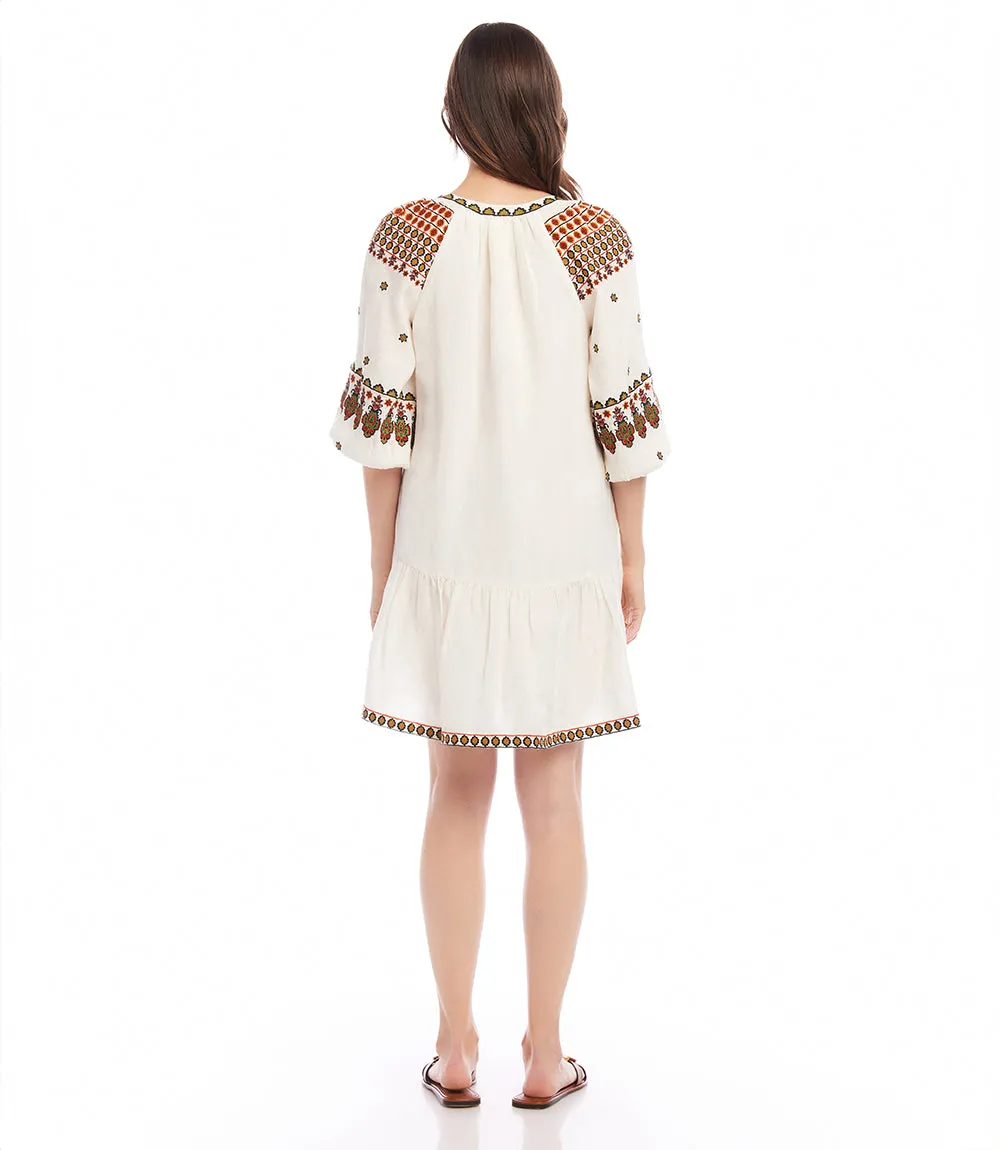 Embroidered Ruffle Hem Dress