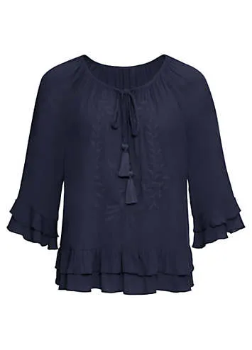 Embroidered Ruffle Hem Tunic by bonprix | Look Again