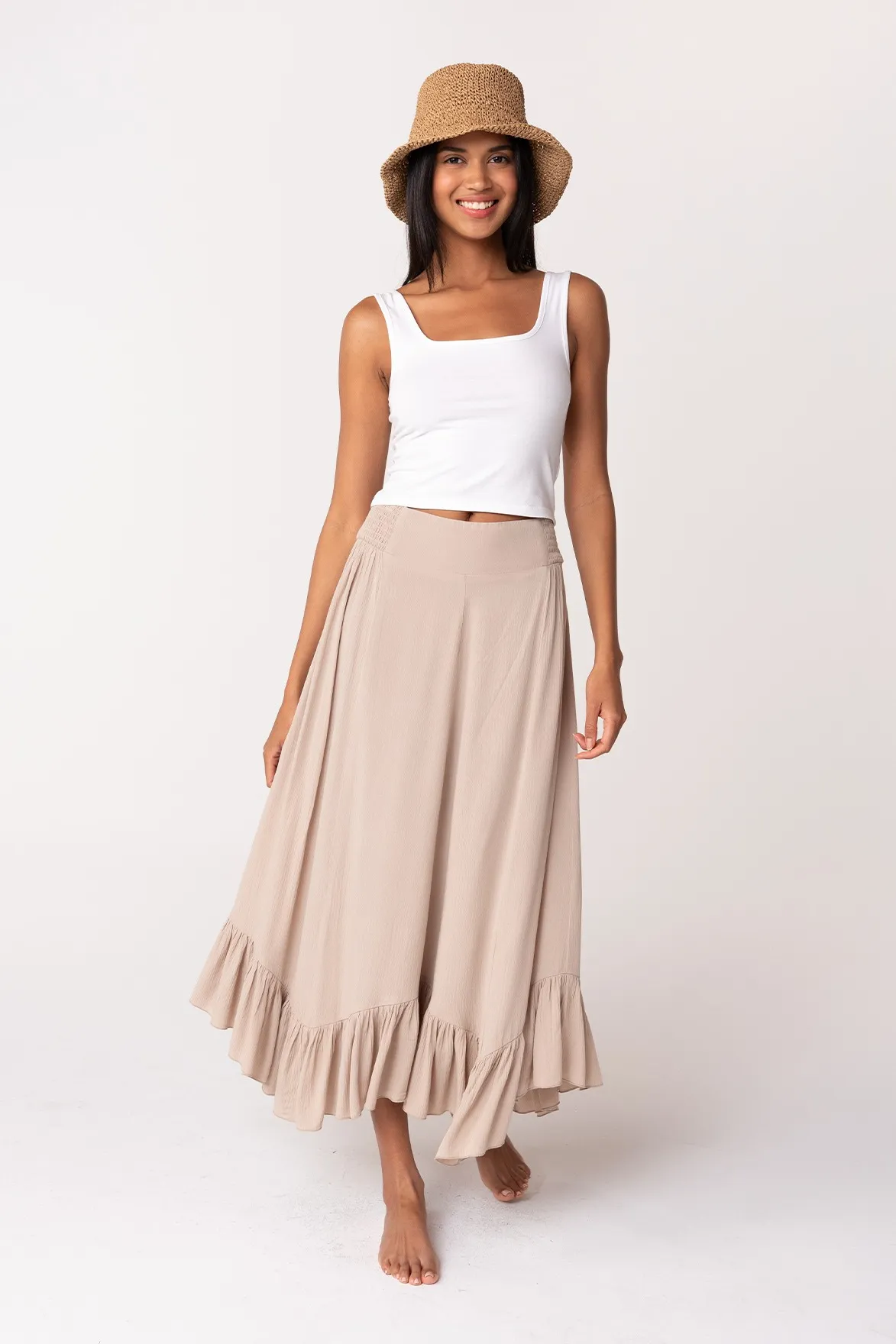 Flowy Smocked Ruffle Hem Skirt