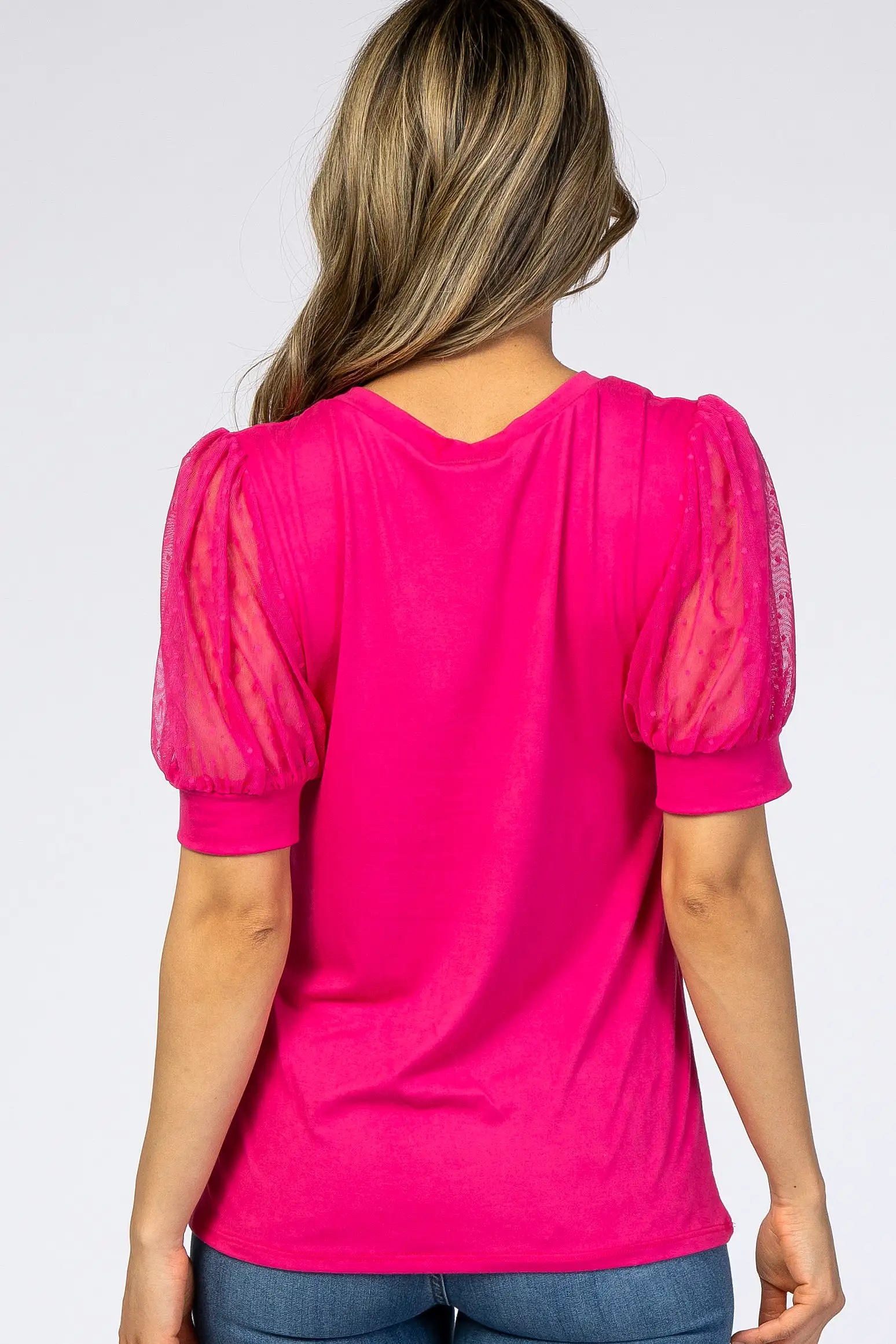 Fuchsia Mesh Sleeve Top