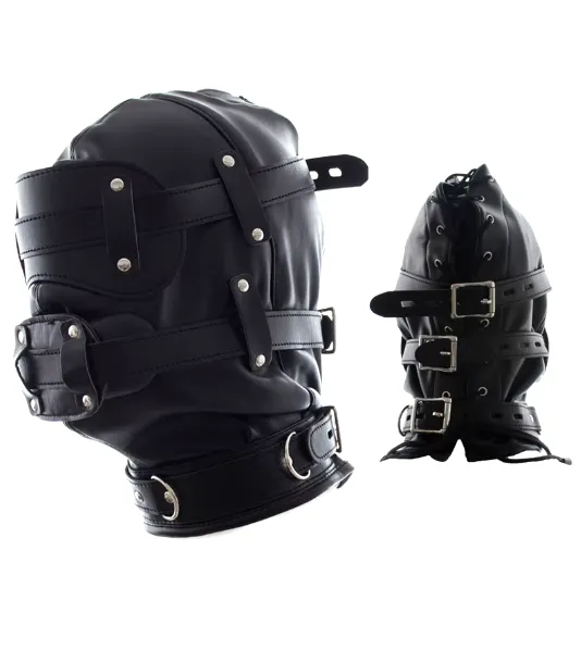 Genuine Leather Hood Sensory Deprivation Mask BDSM