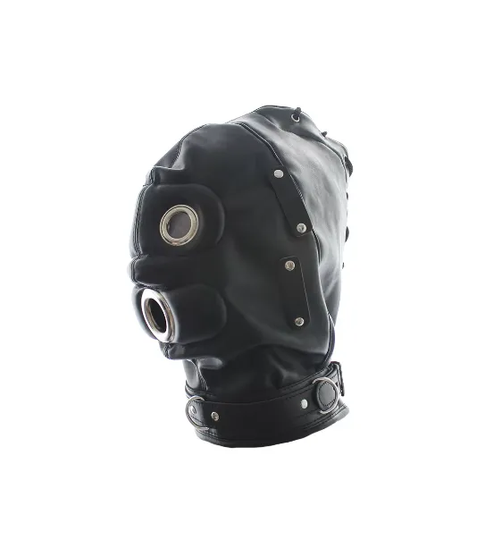 Genuine Leather Hood Sensory Deprivation Mask BDSM